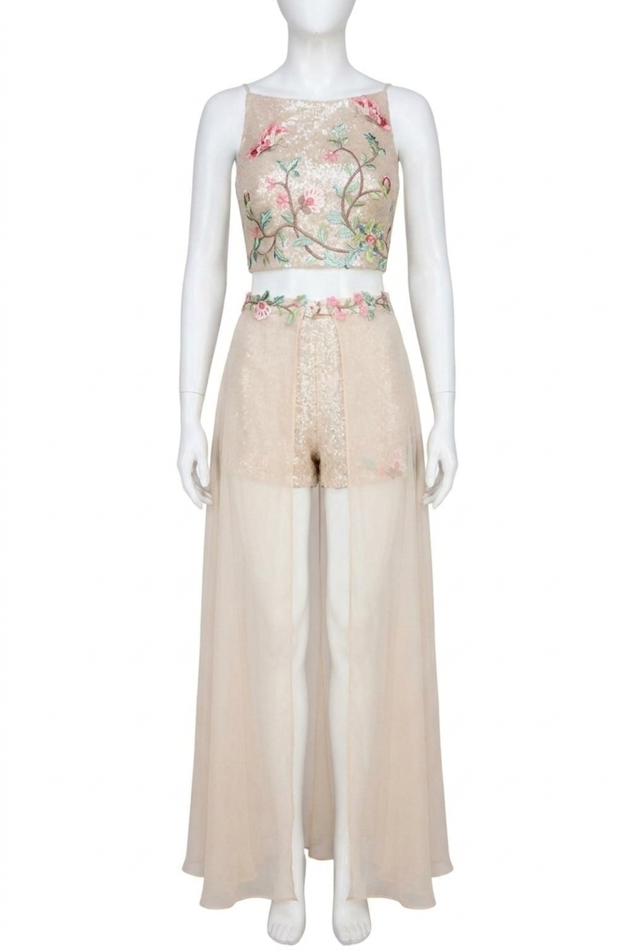 NEW SHERRI HILL sequin two-piece dress in nude/multi